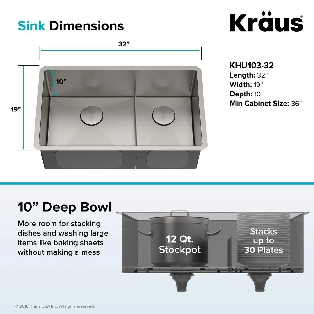 Standart PRO Undermount Stainless Steel 16-Gauge 32 in. 60/40 Double Bowl Kitchen Sink, photo 5 of 14