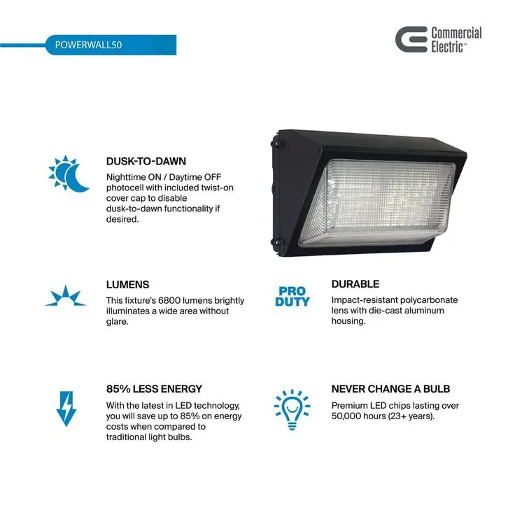 Commercial Electric Commercial 450-Watt Equivalent Integrated Outdoor LED Wall Pack, 6800 Lumens, Dusk to Dawn Outdoor Security Light, photo 7 of 11