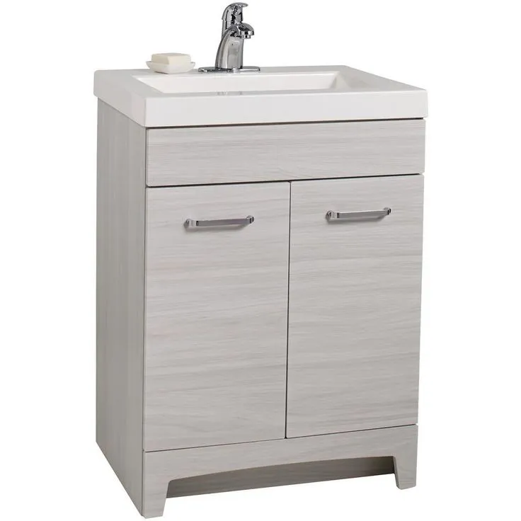 Stancliff 24 in. W x 19 in. D Bathroom Vanity in Elm Sky with Cultured Marble Vanity Top in White with White Sink, photo 2 of 7
