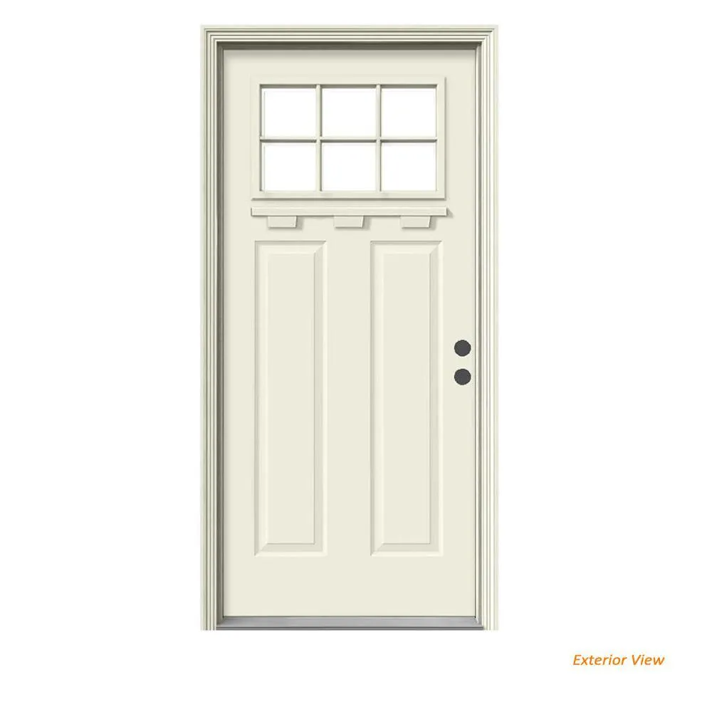 JELD-WEN 36 in. x 80 in. 6 Lite Craftsman Primed Steel Prehung Left-Hand Inswing Front Door w/Brickmould and Shelf", photo 2 of 16