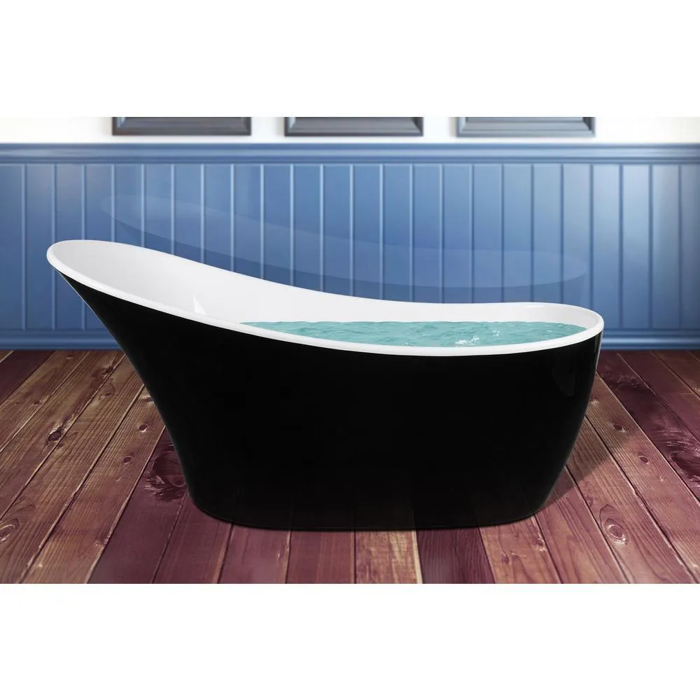 63.6 in. Acrylic Reversible Drain Oval Slipper Flatbottom Freestanding Bathtub in Black and White, photo 2 of 9