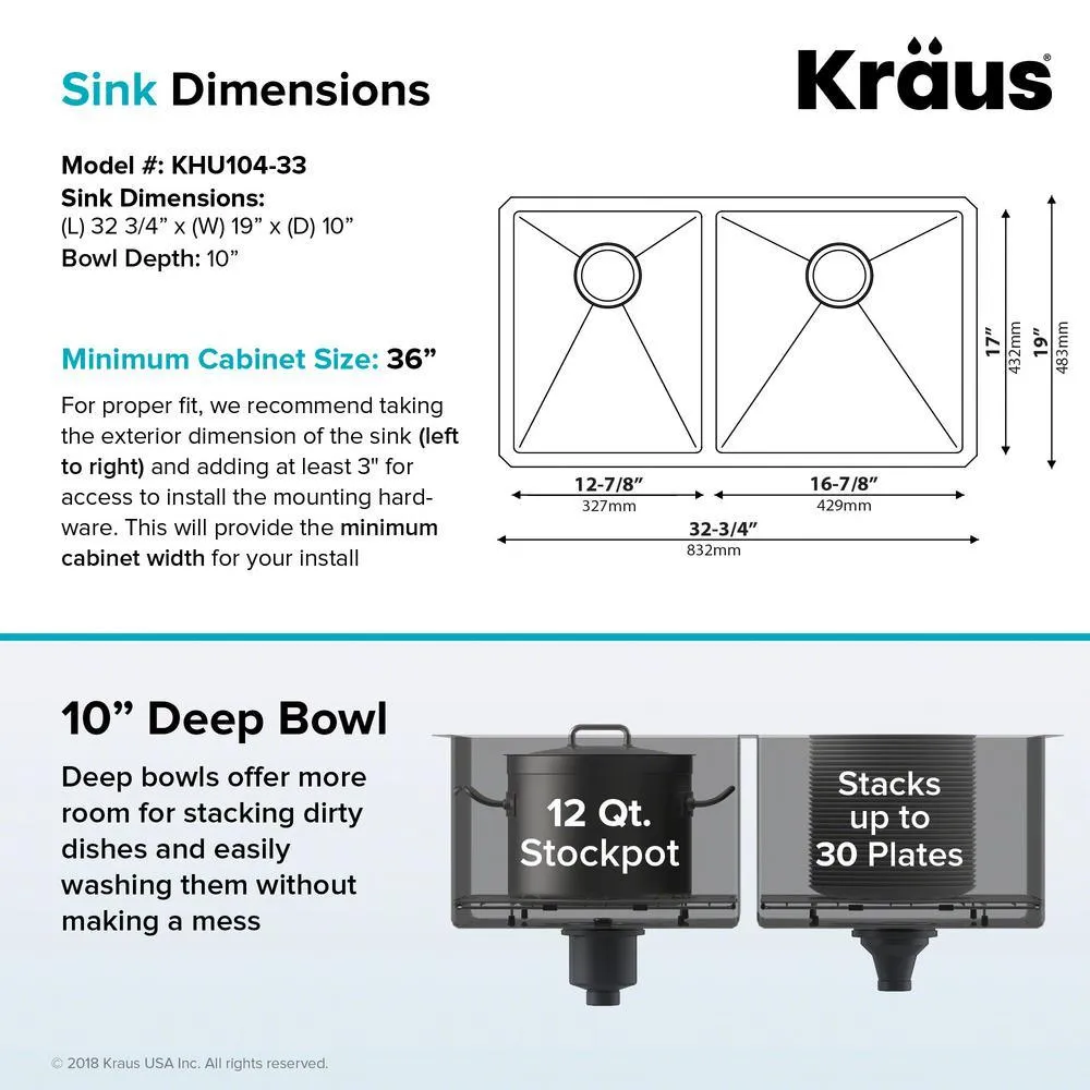 Standart PRO 33in. 16 Gauge Undermount 60/40 Double Bowl Stainless Steel Kitchen Sink, photo 5 of 13
