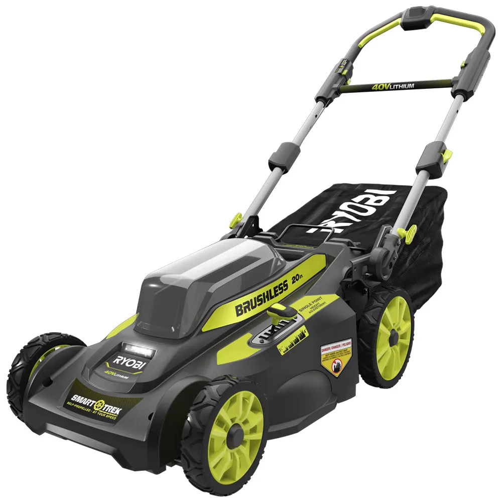 RYOBI 20 in. 40-Volt Brushless Lithium-Ion Cordless Smart TREK Self-Propelled Walk Behind Mower with 6.0Ah Battery and Charger, photo 2 of 8