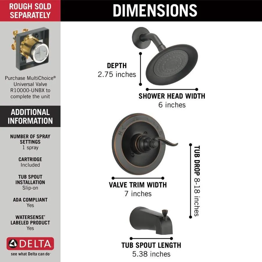 Delta Windemere Oil Rubbed Bronze 1-Handle Bathtub and Shower Faucet, photo 8 of 11