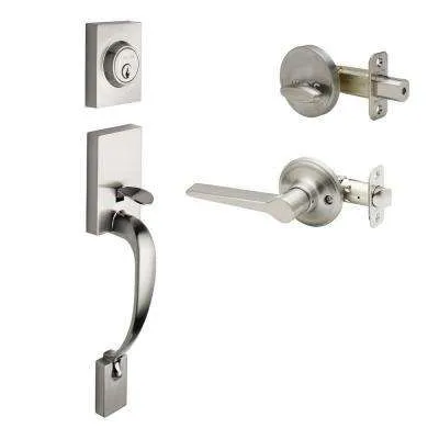New York Plate 2-3/8 in. Backset Antique Pewter F Grip Entry Set New York Knob
