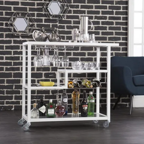 White Metal Base with Glass Top Kitchen Cart (16 × 40 × 37.25 in)