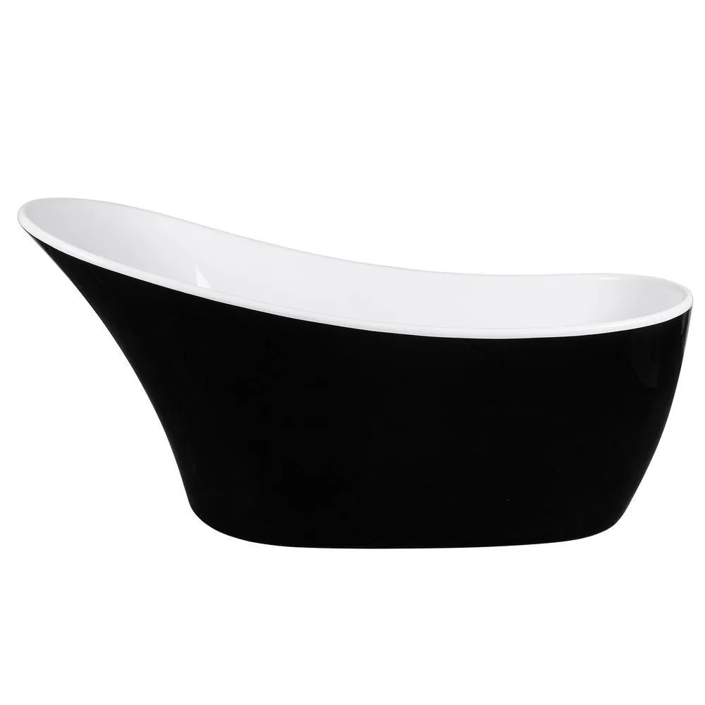 63.6 in. Acrylic Reversible Drain Oval Slipper Flatbottom Freestanding Bathtub in Black and White, photo 6 of 9