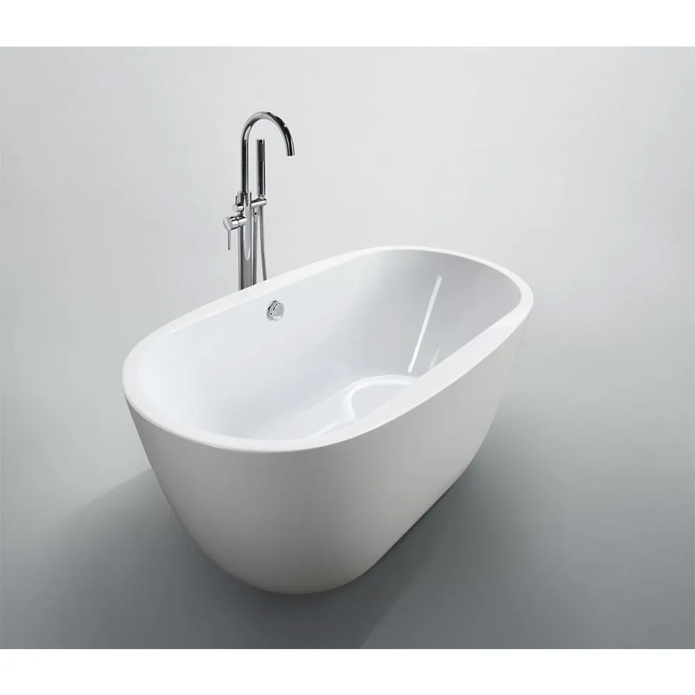 Genoa 59.04 in. Acrylic Flatbottom Non-Whirlpool Freestanding Bathtub in Glossy White, photo 4 of 6