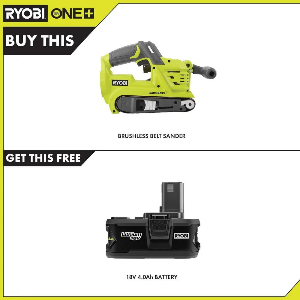 RYOBI 18-Volt ONE+ Cordless Brushless 3 in. x 18 in. Belt Sander with 4.0 Ah Lithium-Ion Battery, photo 2 of 13