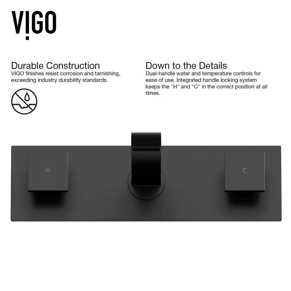 VIGO Vinca White Matte Stone Vessel Bathroom Sink Set with Titus Wall Mount Faucet in Matte Black, photo 12 of 12
