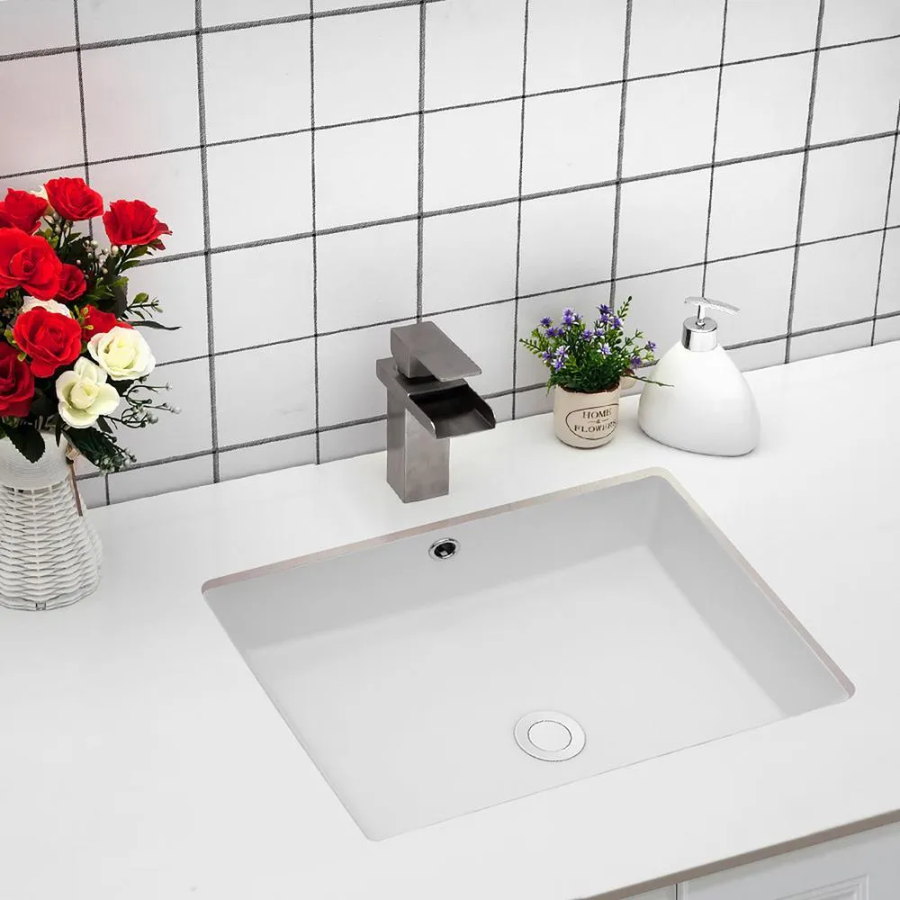 20 in. Undermount Rectangular Porcelain Ceramic Bathroom Sink in White with Overflow Drain, photo 9 of 9