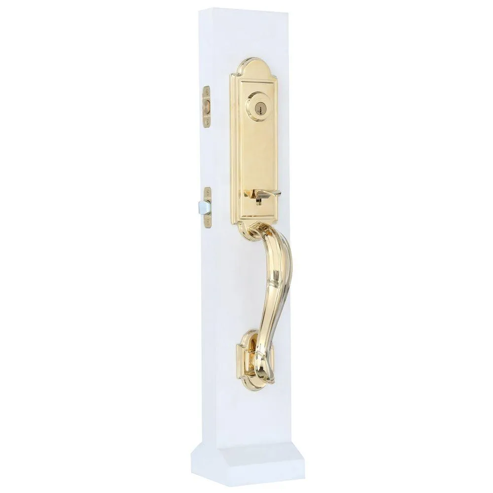 Prestige Avendale Single Cylinder Lifetime Polished Brass Door Handleset & Arch Rose Tobin Door Lever feat SmartKey, photo 4 of 12