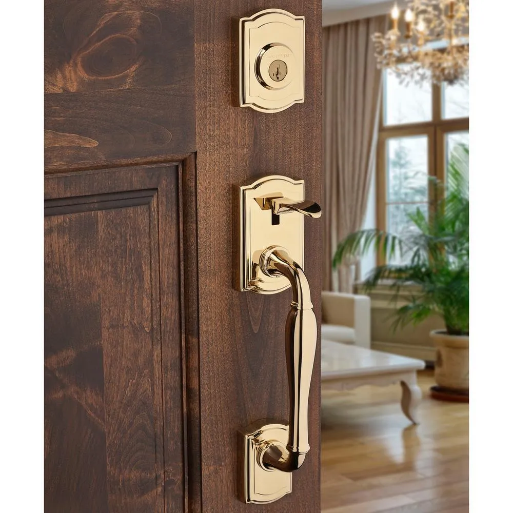 Prestige Wesley Single Cylinder Lifetime Polished Brass Door Handleset with Alcott Door Knob Featuring SmartKey Security, photo 8 of 13