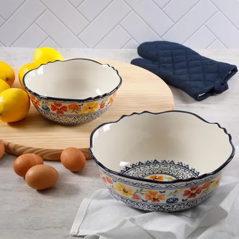 Luxembourg 8 in. and 10 in. 32 fl. oz. and 64 fl. oz. Multicolored Stoneware Serving Bowls