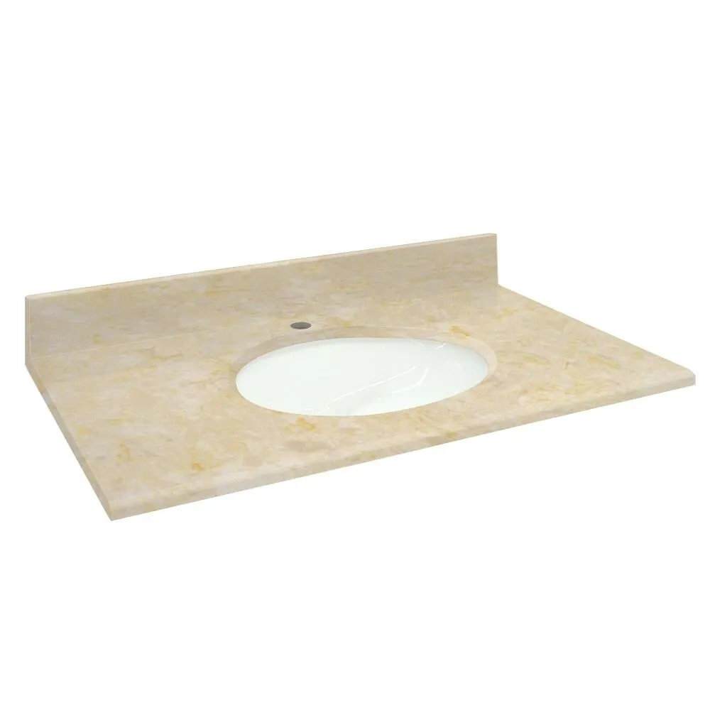 Transolid 37-in Oman Beige Natural Marble Single Sink Bathroom Vanity Top, photo 3 of 4