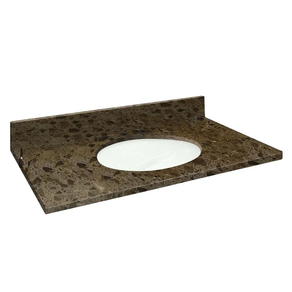 Transolid 43-in Cacao Nougat Natural Marble Undermount Single Sink Bathroom Vanity Top with Backsplash, photo 3 of 4