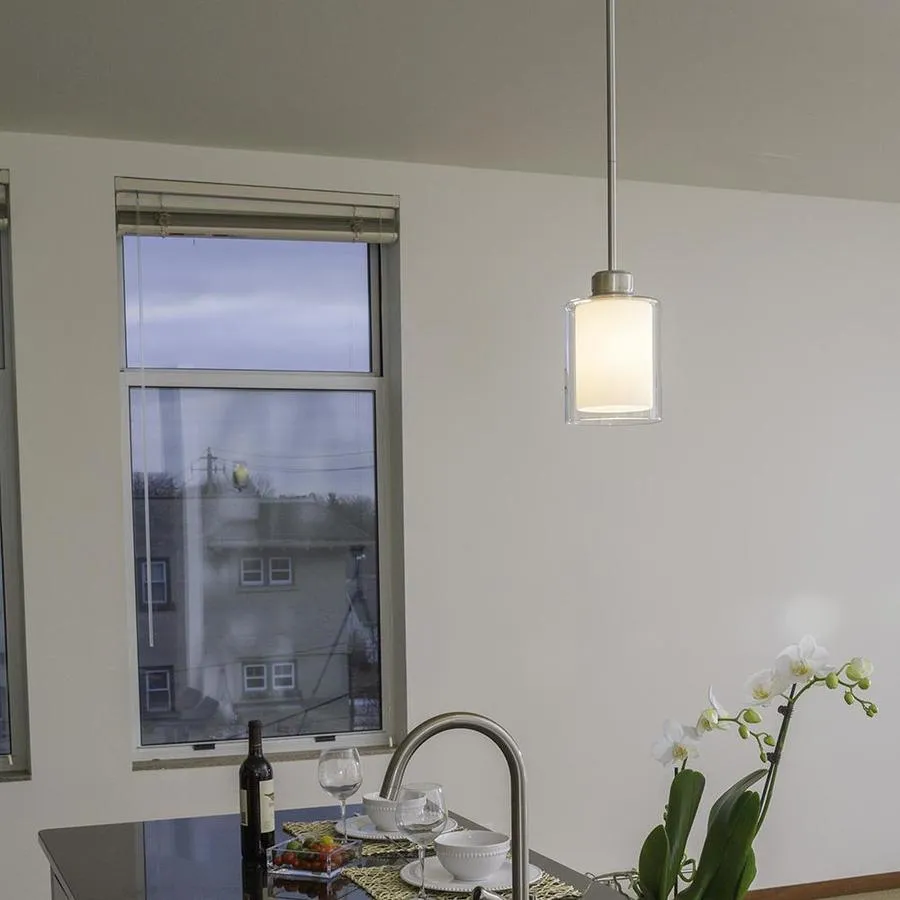 Design House Oslo Brushed Nickel Traditional Clear Glass Cylinder Pendant Light, photo 3 of 10