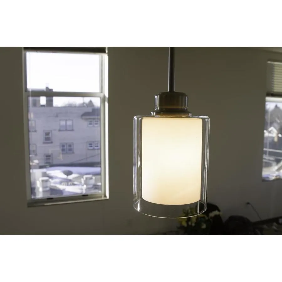 Design House Oslo Satin Nickel Transitional Frosted Glass Cylinder LED Pendant Light, photo 2 of 13