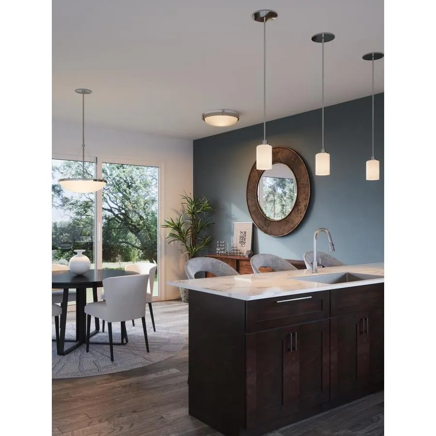 Design House Aubrey Satin Nickel Transitional Frosted Glass Cylinder LED Pendant Light, photo 2 of 15