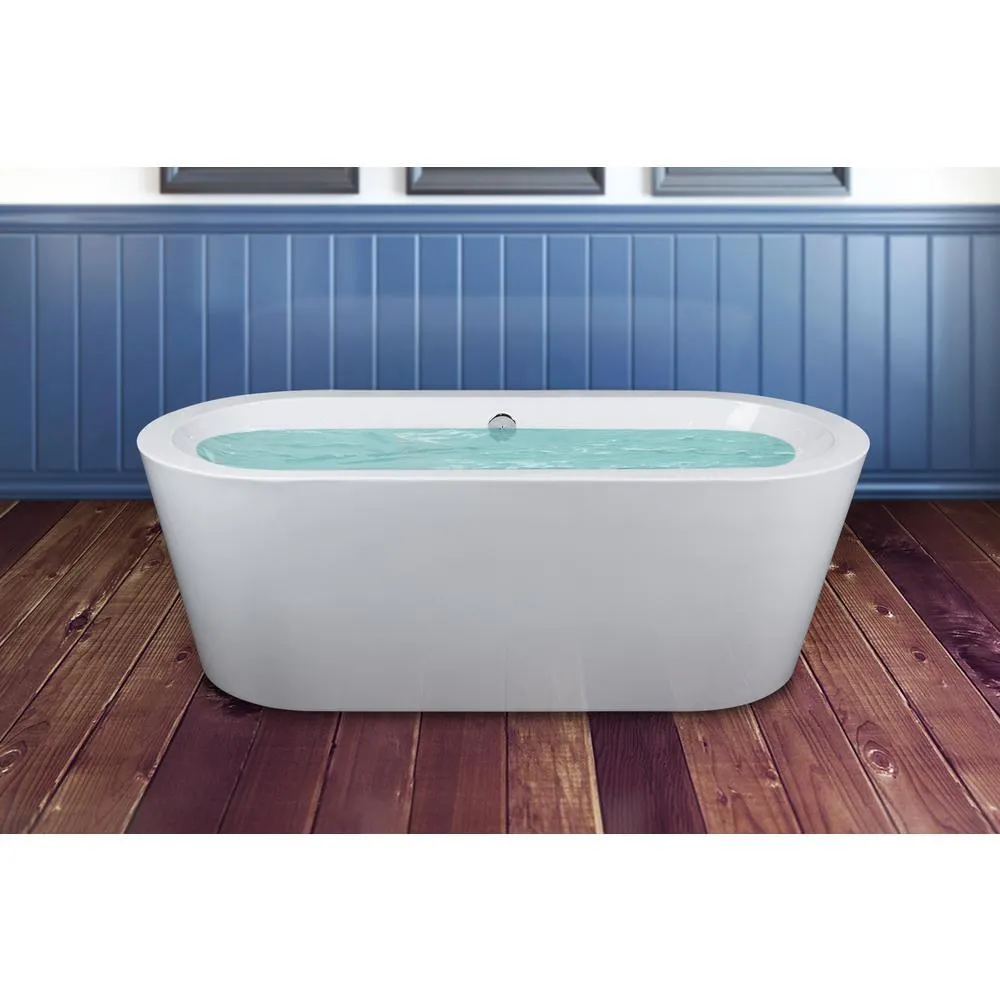 70.8 in. Acrylic Pop Up Drain Oval Double Ended Flatbottom Freestanding Bathtub in White, photo 9 of 9