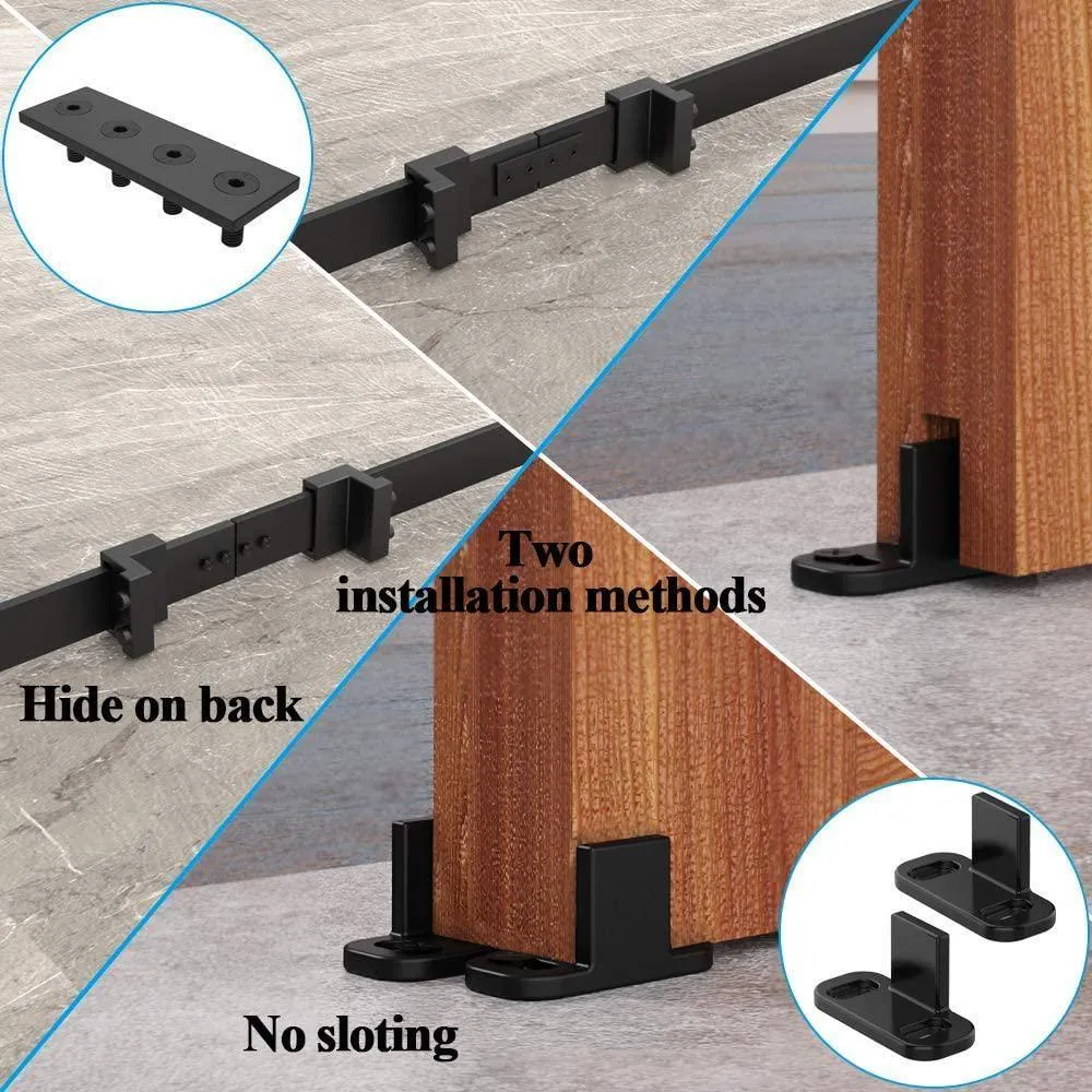 WINSOON 10 ft./120 in. Frosted Black Strap Sliding Barn Door Track Hardware Kit for Double Wood Doors Non-Routed Floor Guide, photo 7 of 7