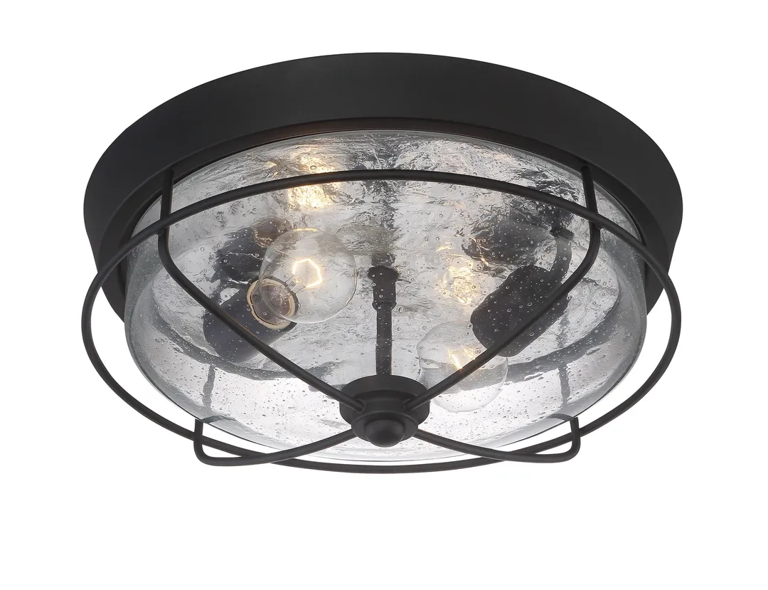 Portfolio Valdara 14.88-in Matte Black Industrial Flush Mount Light, photo 8 of 15
