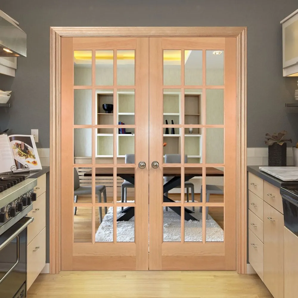 Masonite Traditional 60-in x 80-in Clear Glass Unfinished Pine Wood Interior French Door, photo 2 of 7