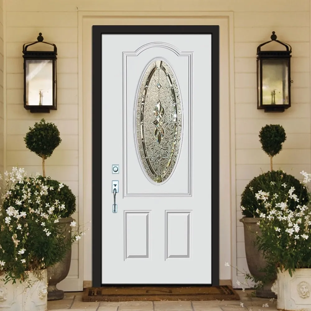 Masonite Hampton 36-in x 80-in Steel Oval Lite Right-Hand Inswing Primed Prehung Single Front Door with Brickmould, photo 2 of 6