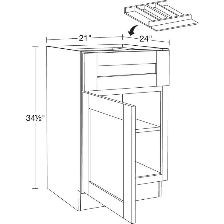 Home Decorators Collection Washington 21 in. W x 24 in. D x 34.5 in. H Vessel Blue Plywood Shaker Assembled Base Kitchen Cabinet Left Utility Tray, photo 4 of 6