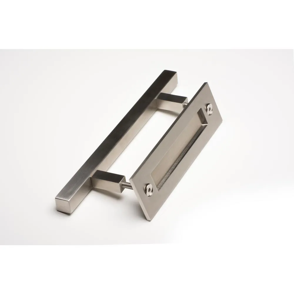 STRONGAR Contemporary 12 in. Brushed Satin Square Pull and Flush sliding barn door handle, photo 2 of 4
