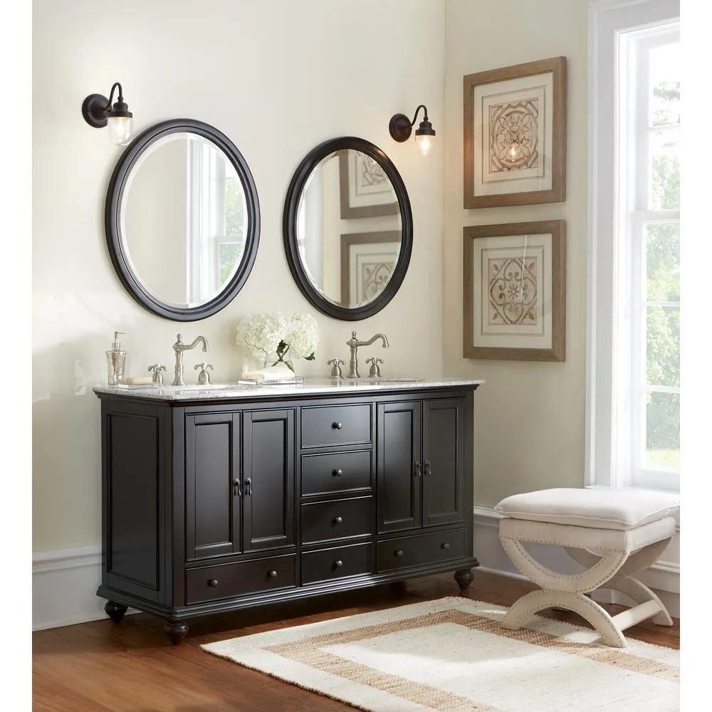 Newport 61 in. W x 21-1/2 in. D Double Bath Vanity in Black with Granite Vanity Top in Gray, photo 7 of 10