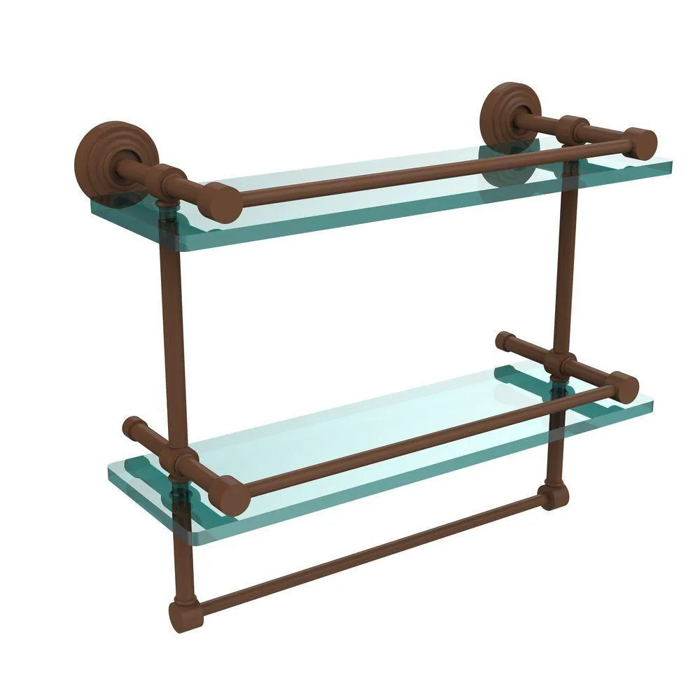 Allied Brass 16 in. L x 12 in. H x 5 in. W 2-Tier Gallery Clear Glass Bathroom Shelf with Towel Bar in Satin Chrome, photo 13 of 14