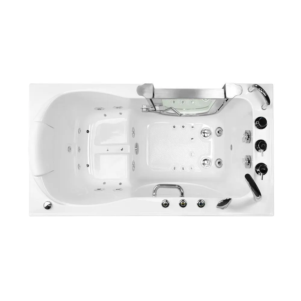 Ella Deluxe 55 in. Acrylic Walk-In Whirlpool and Air Bath Bathtub in White, Thermostatic Faucet Set, LHS 2 in. Dual Drain, photo 4 of 12