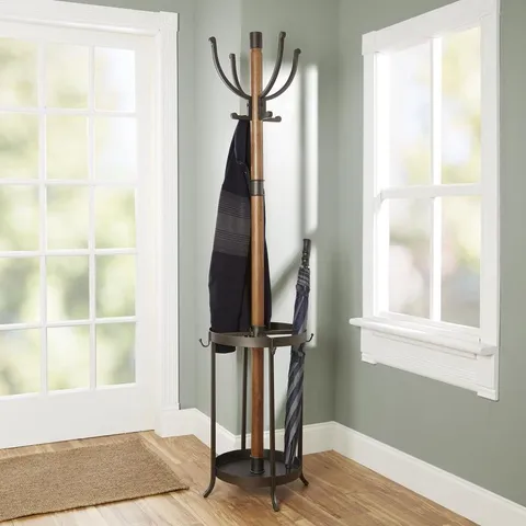 Brown 8-Hook Coat Stand