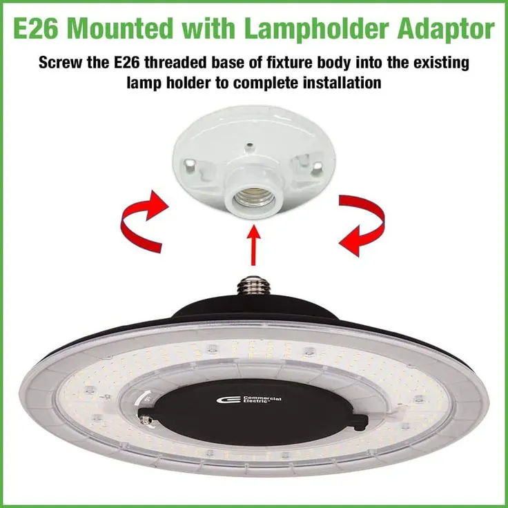 Commercial Electric 12 in. 12000 Lumens 100-Watt Lightweight Round Integrated LED High Bay Light 120-277V Mounting Options Dimmable, photo 11 of 11