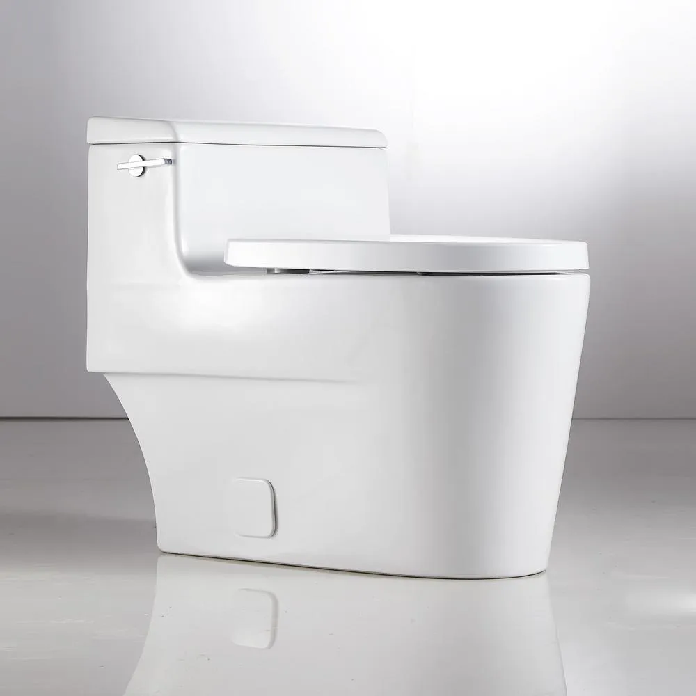 Trendy And Practical Double Flush 1 Piece 0.8 / 1.28 GPF White Double Pumping Elongated Toilet With Chair, photo 2 of 8