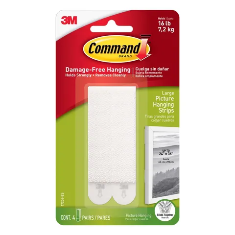 Command White Large Picture Hanging Strips, 16 lb Hold, 8 Pack (4 Pairs)