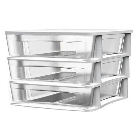 3 Drawers White Clear Stackable Plastic Desktop
