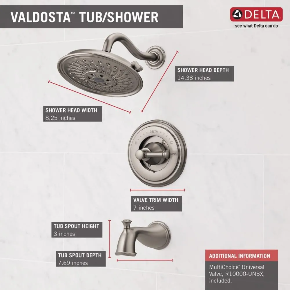 Delta Valdosta with H2Okinetic Technology SpotShield Brushed Nickel 1-Handle Bathtub and Shower Faucet with Valve, photo 4 of 6