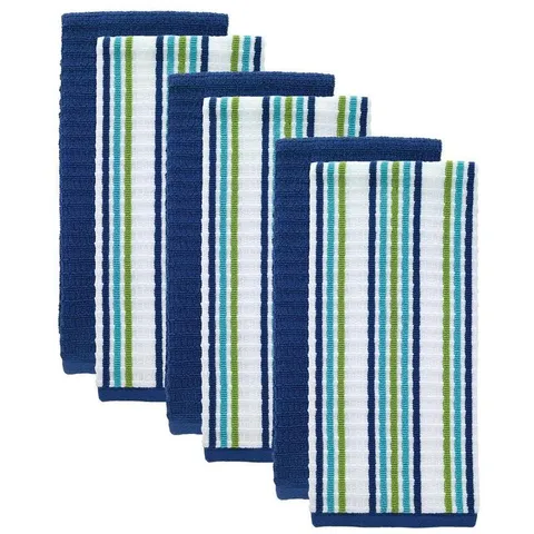 T-Fal Cool/Blue Solid and Stripe Cotton Waffle Terry Kitchen Dish Towel