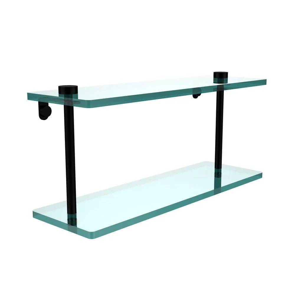 Allied Brass 16 in. L x 8 in. H x 5 in. W 2-Tier Clear Glass Vanity Bathroom Shelf in Satin Brass, photo 11 of 14
