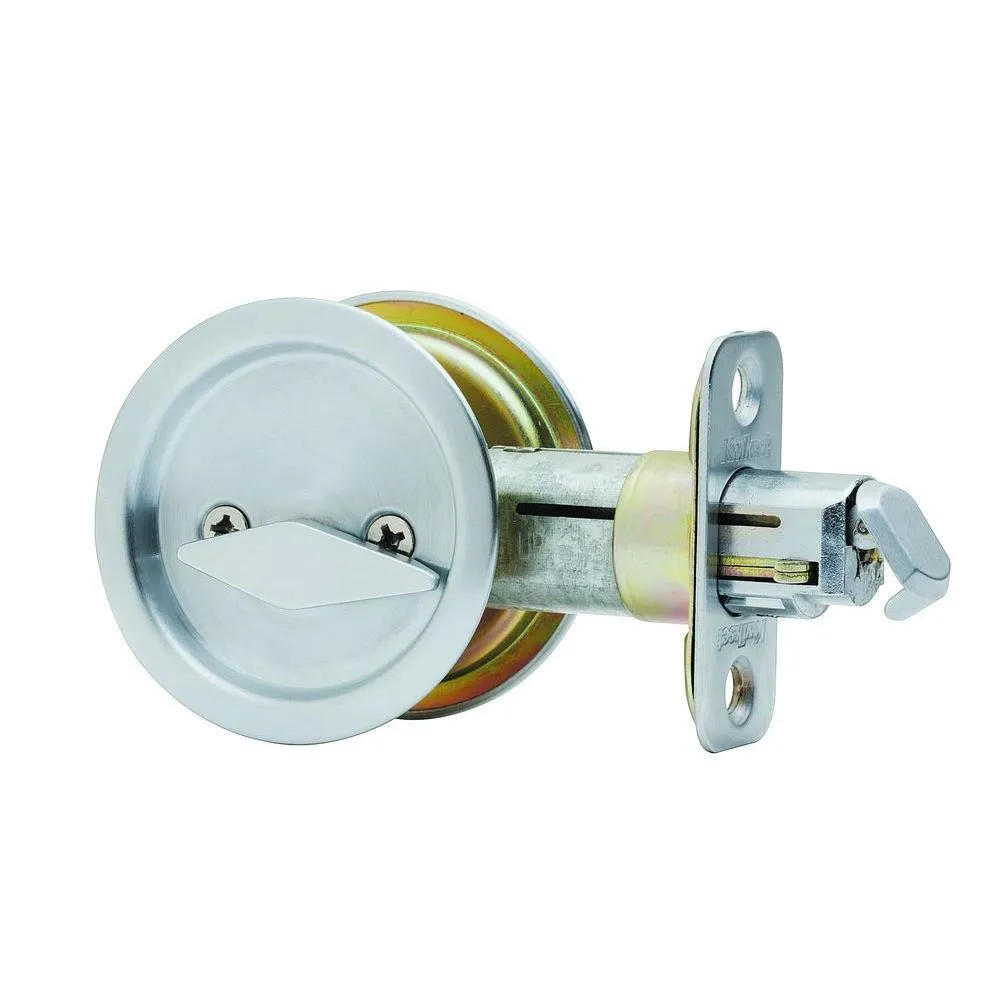 Kwikset Round Satin Nickel Bed/Bath Pocket Door Lock, photo 12 of 13