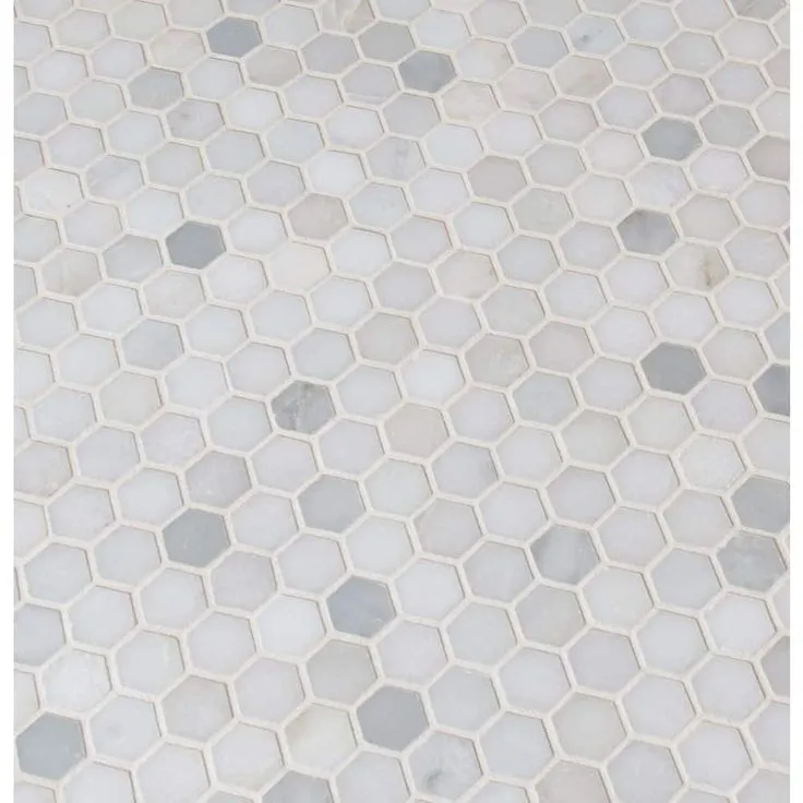 MSI 
    Greecian White Mini Hexagon 11.61 in. x 11.81 in. x 10 mm Polished Marble Mesh-Mounted Mosaic Tile (0.95 sq. ft.), photo 4 of 7