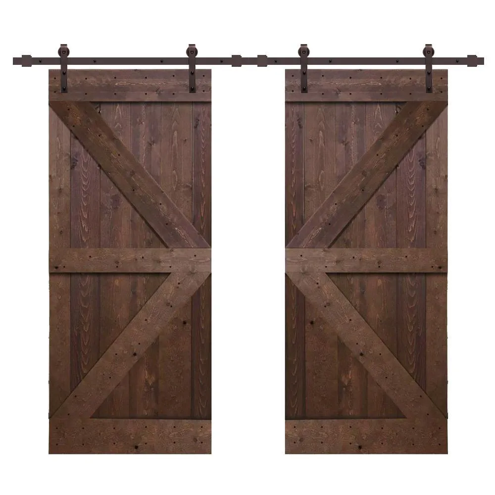 CALHOME Distressed K Series 36 in. x 84 in. White Stained Solid Pine Wood Double Interior Sliding Barn Door with Hardware Kit, photo 7 of 7