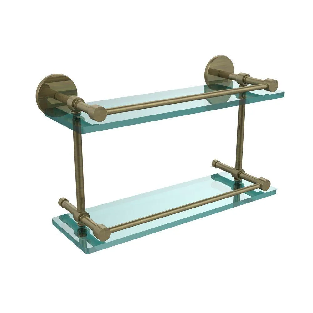 Allied Brass 16 in. L x 8 in. H x 5 in. W 2-Tier Clear Glass Bathroom Shelf with Gallery Rail in Brushed Bronze, photo 16 of 17
