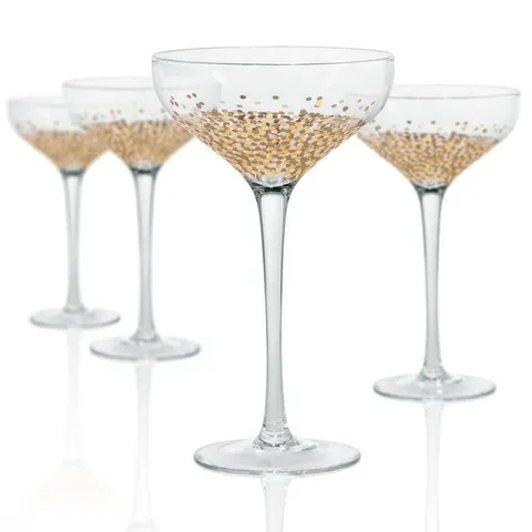 10 oz. Champagne/Desert Coupe Glass with a Gold and Silver Confetti Decoration