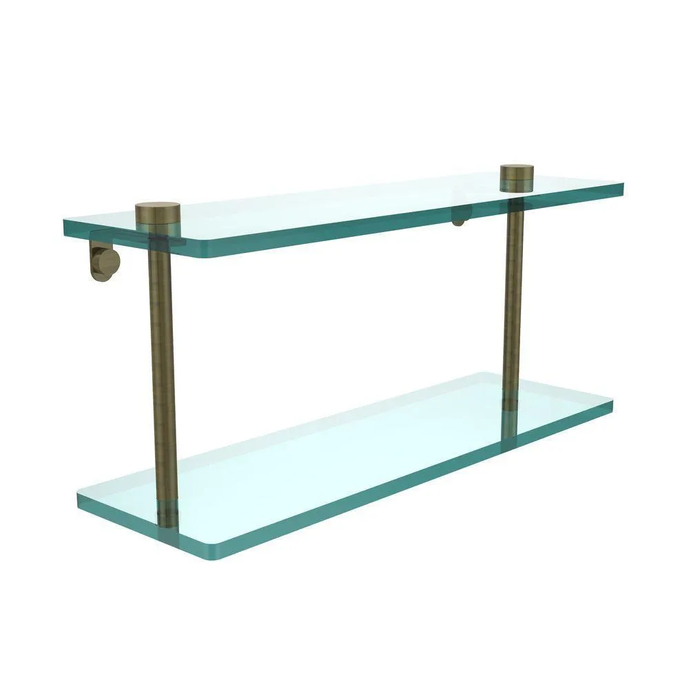 Allied Brass 16 in. L x 8 in. H x 5 in. W 2-Tier Clear Glass Vanity Bathroom Shelf in Satin Brass, photo 3 of 14