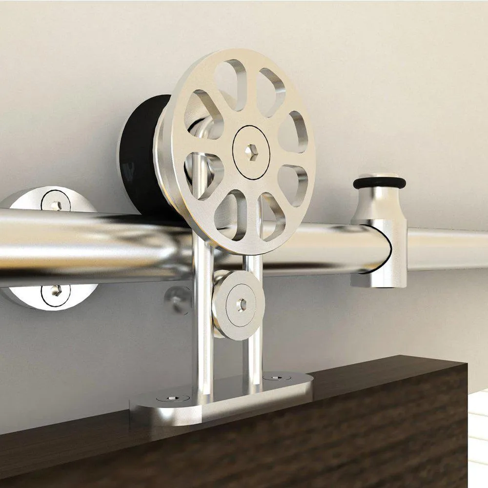 WINSOON 5 ft./60 in. Stainless Steel Sliding Barn Door Hardware Kit Spoke Wheel for Single Door with Non-Routed Floor Guide, photo 6 of 7