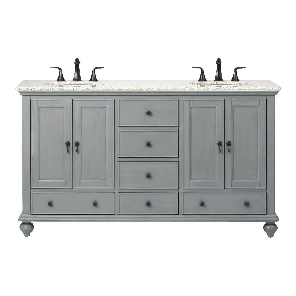 Newport 61 in. W x 21-1/2 in. D Double Bath Vanity in Black with Granite Vanity Top in Gray, photo 10 of 10