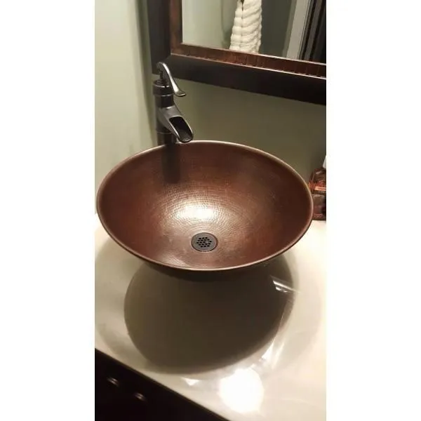 SINKOLOGY Eddington All-In-One 16 in. Copper Vessel Bathroom Sink with Pfister Ashfield Bronze Faucet and Drain, photo 4 of 5